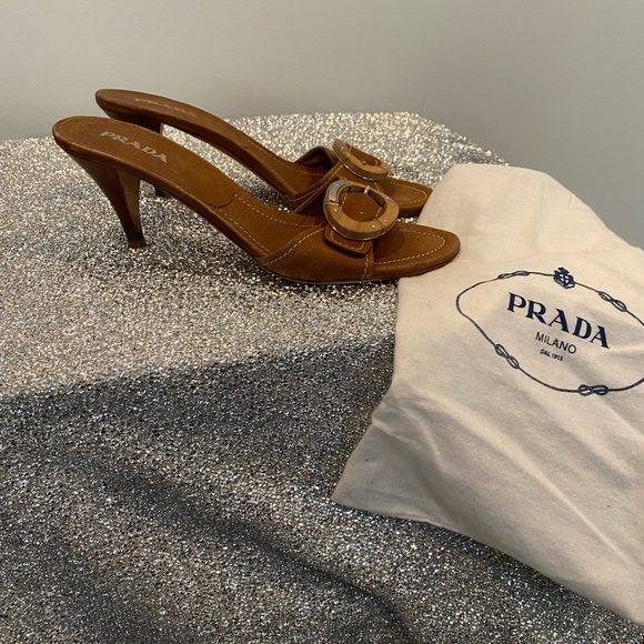 Vintage Tan kitten heel Prada mules